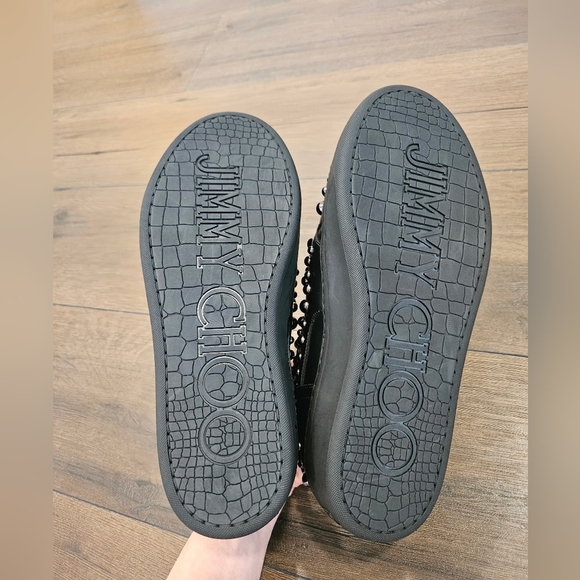 NWOT 🔴 Jimmy Choo Black Studded Leather Roman Sneakers - Size 39 1/2 - Picture 11 of 14